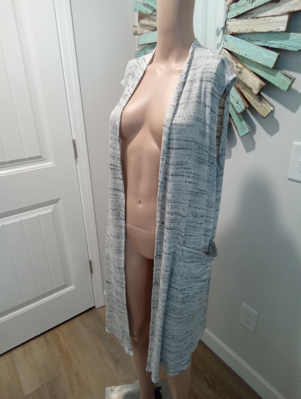 Stitch Wurks Plus Size 3X Long Sleeveless Vest Marled Gray Knit Duster